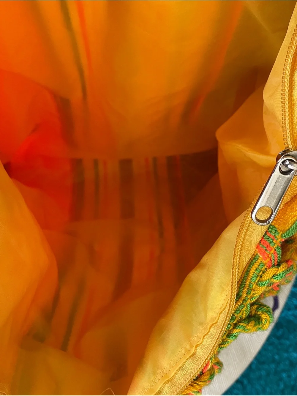 Plant based Vegan Beach Bag Bright Handwoven Yellow, Orange & Green Stripe Tote
